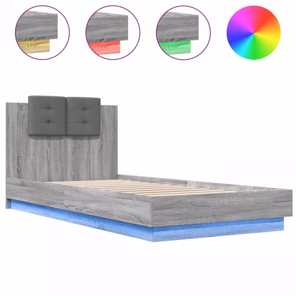 Letto con testiera, illuminazione LED e porta di ricarica USB vidaXL, Grigio, L 90 x P 200 cm – 2