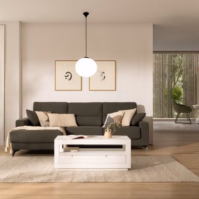 Tavolo da caffè rettangolare Sisal in legno laccato bianco Banak Home