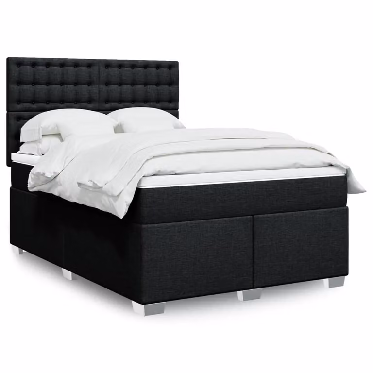 vidaXL Giroletto a Molle con Materasso Nero in Tessuto L/P: 140 x 200 cm