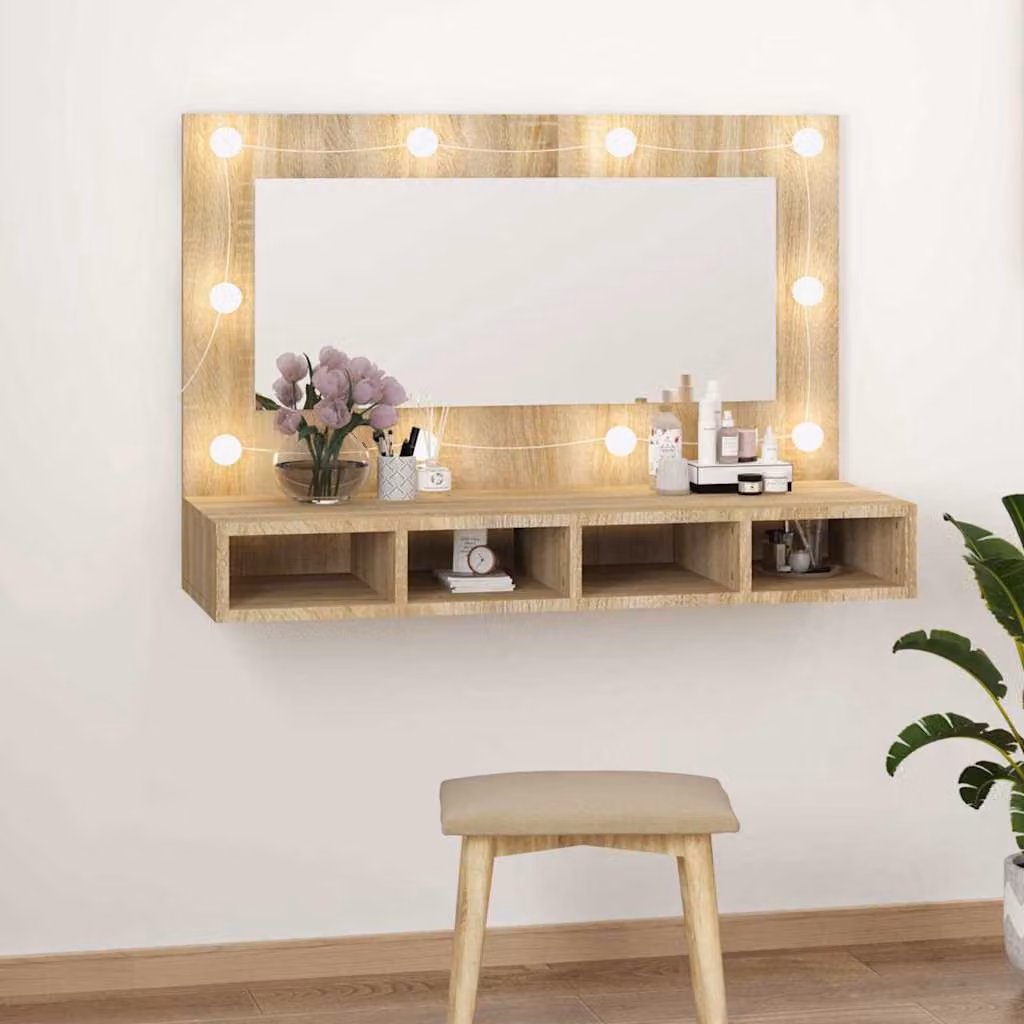Armadietto da bagno con specchio e illuminazione LED vidaXL in Rovere Sonoma L: 90 cm, P: 31,5 cm, H: 62 cm