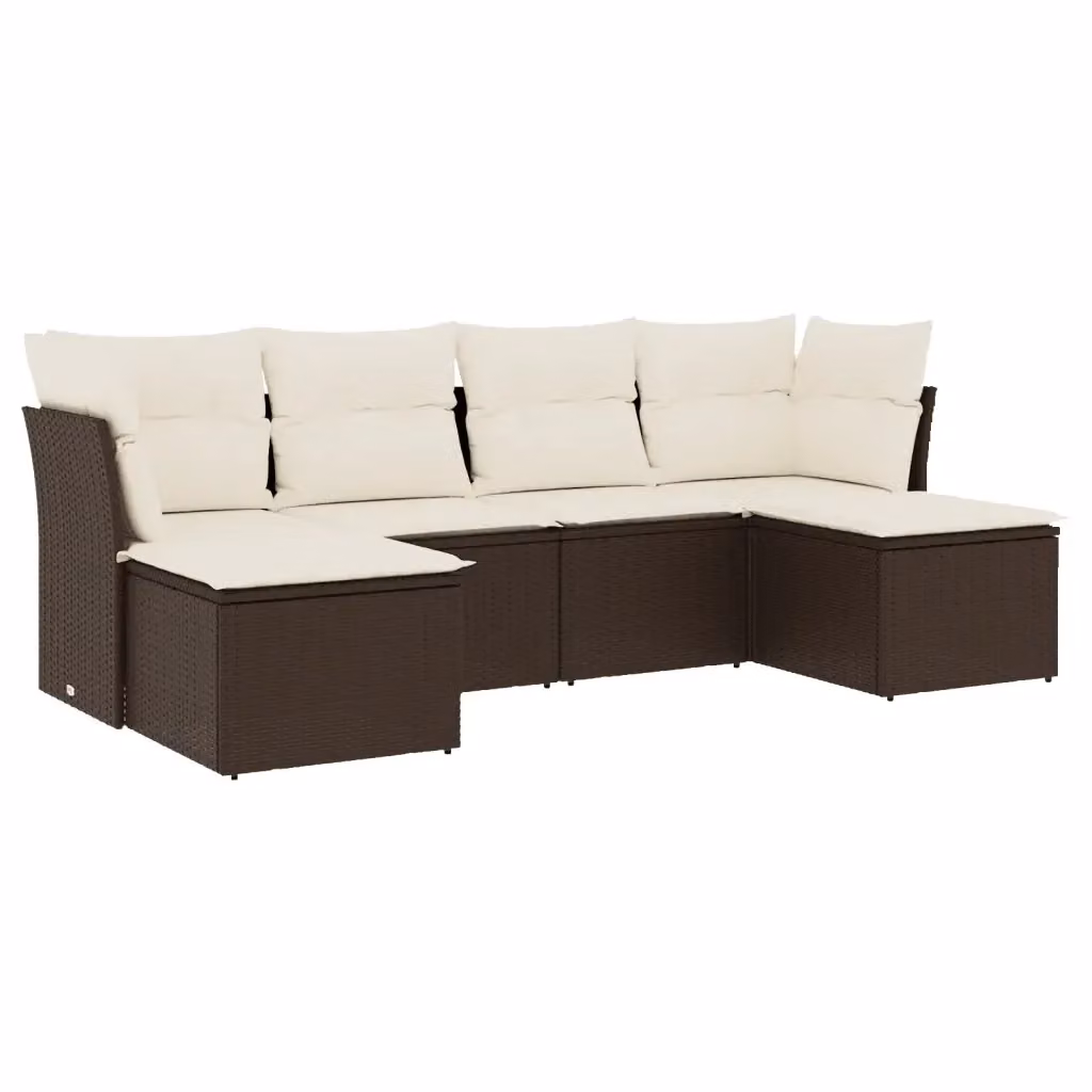 vidaXL Set Divano da Giardino 6 pz in Polyrattan Marrone e Bianco con Cuscini e Ottoman – 2