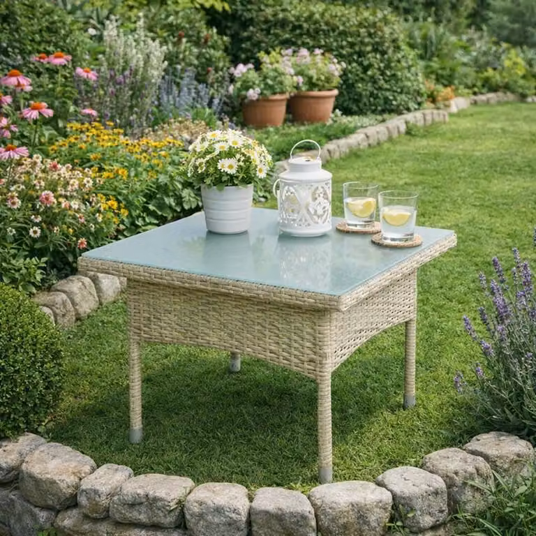 Tavolino Tavolo da giardino in polyrattan Tavolo da balcone in rattan Beige