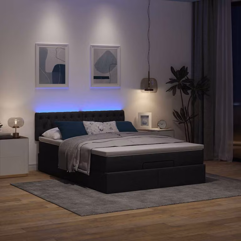 Maison Exclusive - Pouf Letto con Materasso e LED Nero 140x200 cm in Tessuto
