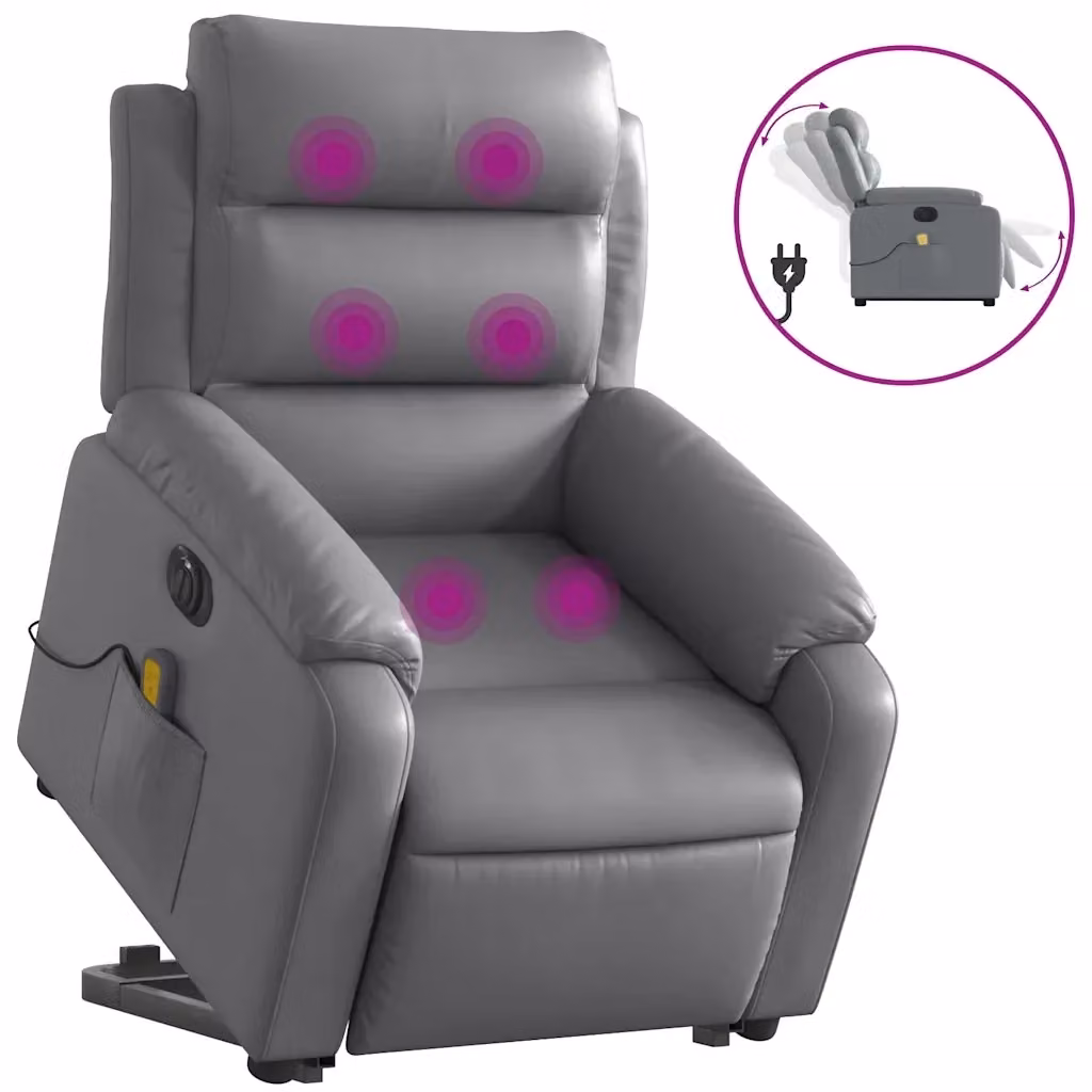 Poltrona Alzapersona Elettrica Reclinabile vidaXL in Similpelle Grigio con Braccioli – 2