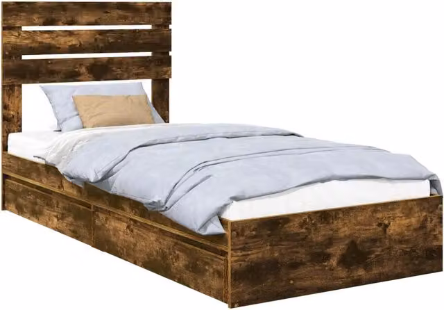 Letto singolo | Letto per adulti | Letto con Contenitore con testiera Rovere fum¨¦ 100 x 200 cm