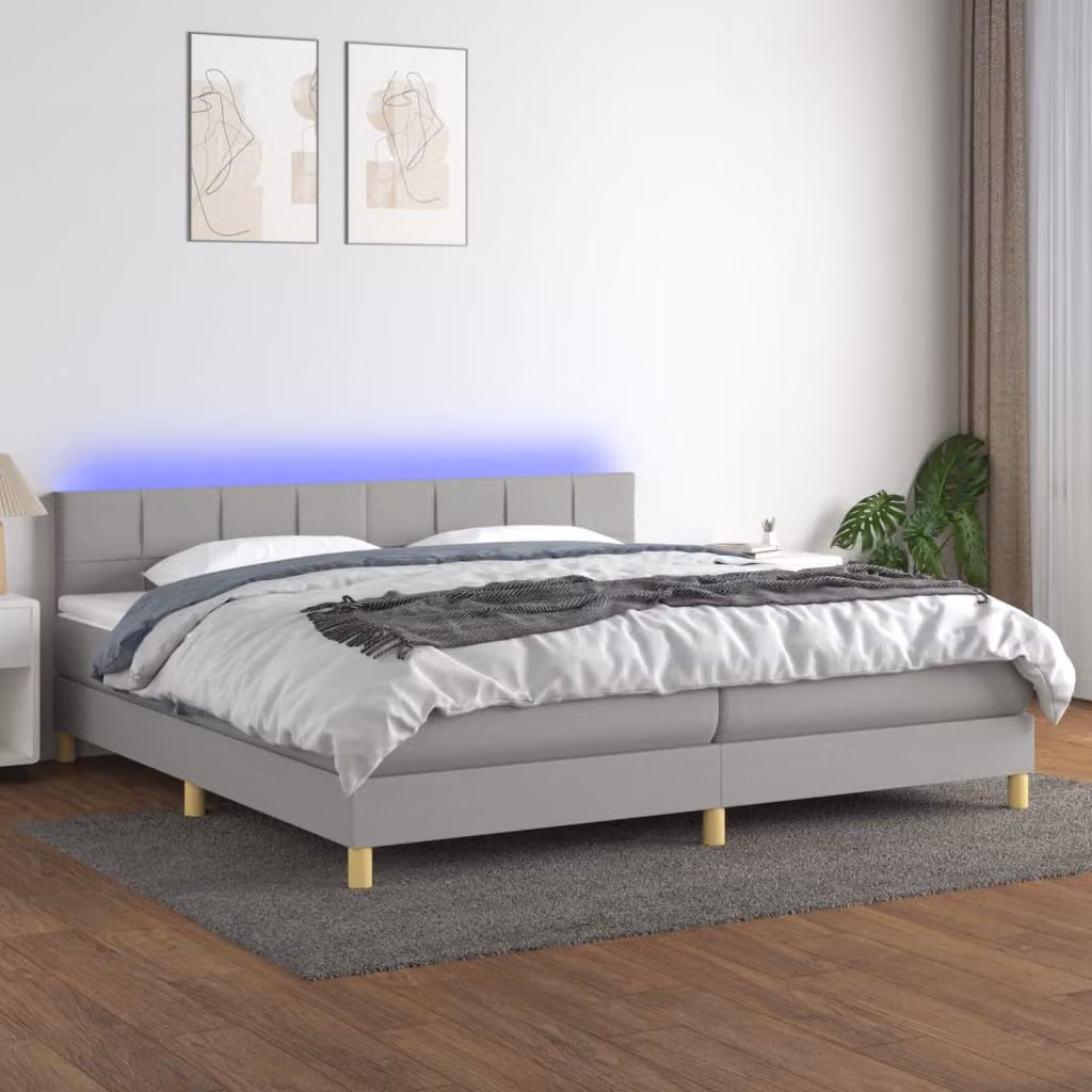 Letto a molle con materasso e illuminazione LED vidaXL, Grigio Chiaro, L/P: 200 x 200 cm – 1