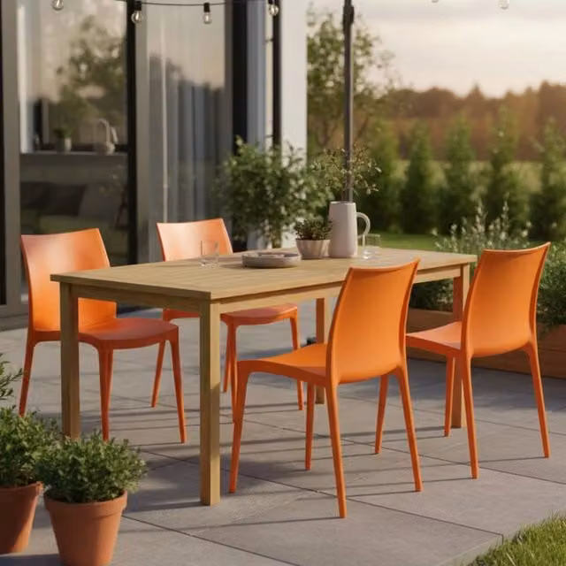Set di 4 sedie da esterno impilabili DMORA Grover, arancione, design moderno per giardino e terrazzo