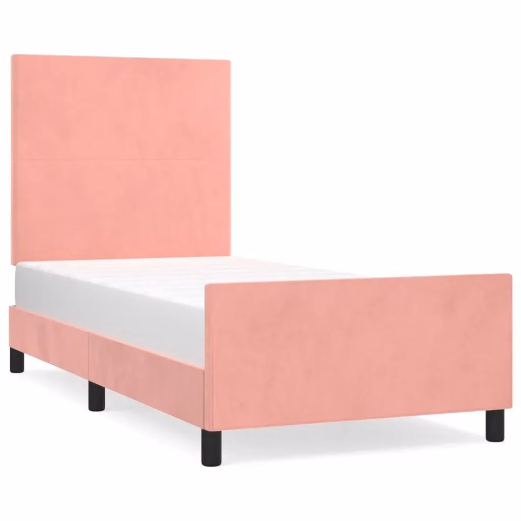 Letto con Testiera in Velluto Rosa vidaXL L/P/H: 90 x 200 cm – 2