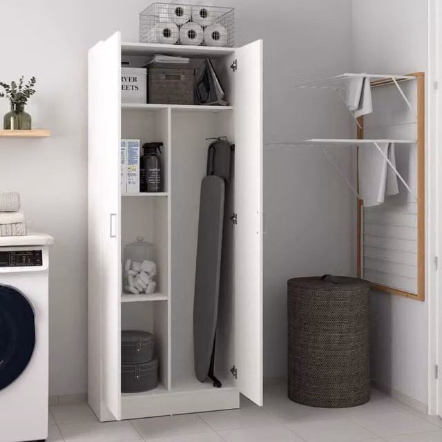 Armadio Multiuso Sora DMORA con 2 Ante e 3 Ripiani, Bianco, L: 34.6 cm, H: 180 cm, P: 69.2 cm – 1