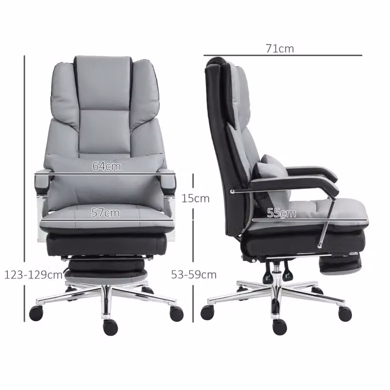 Sedia da ufficio ergonomica moderna in similpelle grigia con poggiatesta, poggiapiedi e braccioli, H 129 cm x L 63 cm x P 71 cm – 2