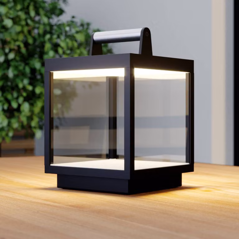Lucande LED lampada da tavolo ricaricabile Cube, alluminio, IP54, Cube Lucande, dimmerabile, Nero, Alluminio, Moderno