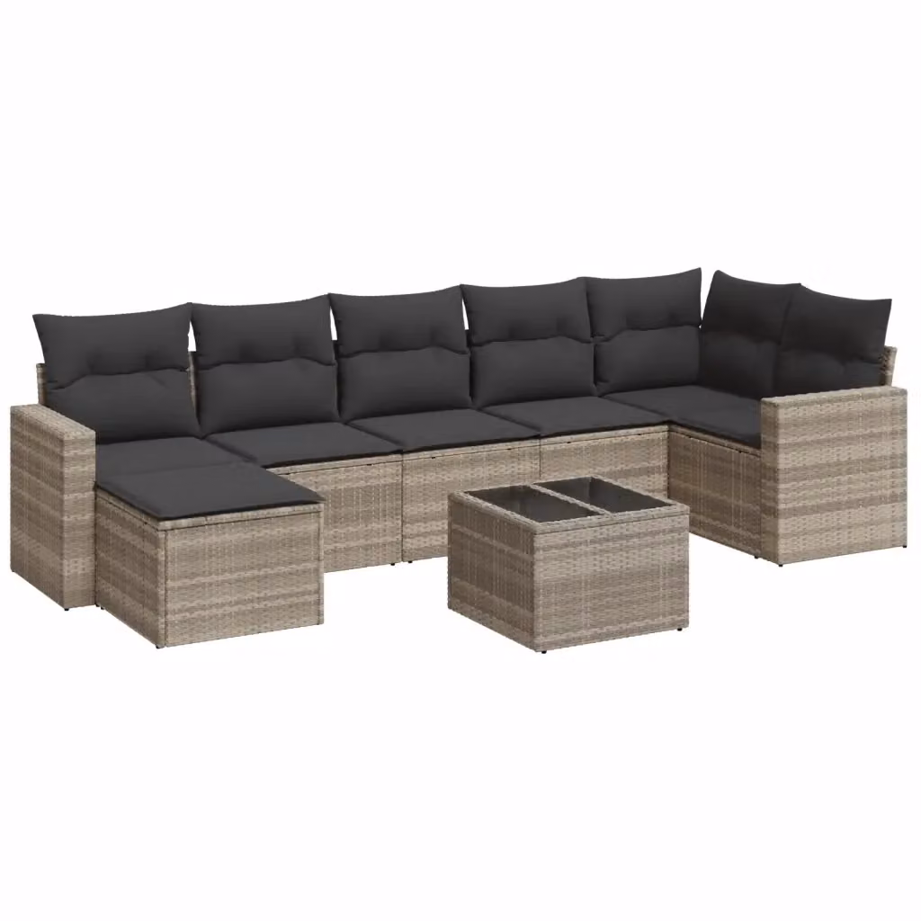 vidaXL Set Divano da Giardino a L 8pz con Cuscini Grigio con Tavolino e Ottoman in Polyrattan e Acciaio – 2