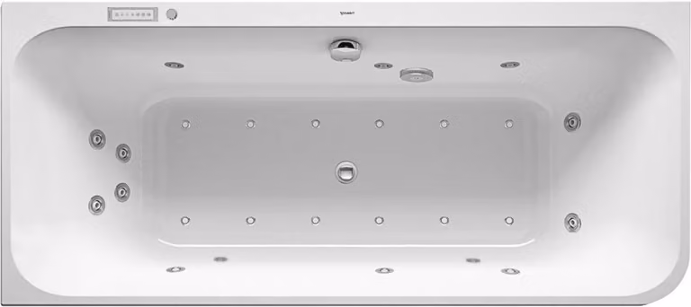 Duravit Happy D.2 baignoire balnéo, coin à gauche, double dos inclinés, habillage acrylique moulé, garniture de vidage et de trop-plein, système combiné E, 1800x800mm, 760316000CE1000, 760316000CE1000