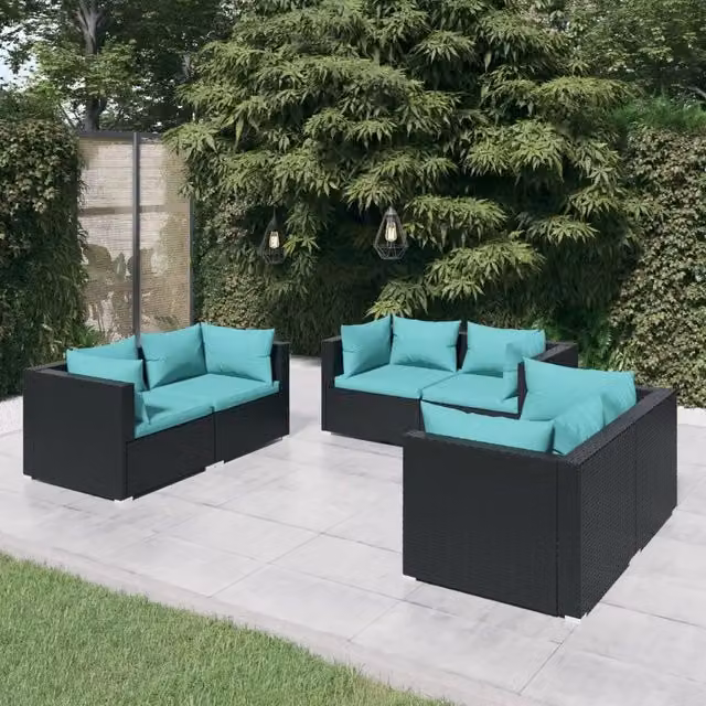 Set Divani da Giardino 6 pz con Cuscini in Polyrattan Nero 3102297