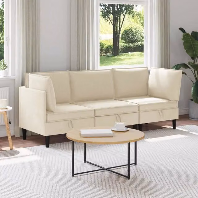 Set di mobili per il soggiorno 3 pz Crema Tessuto 3413778