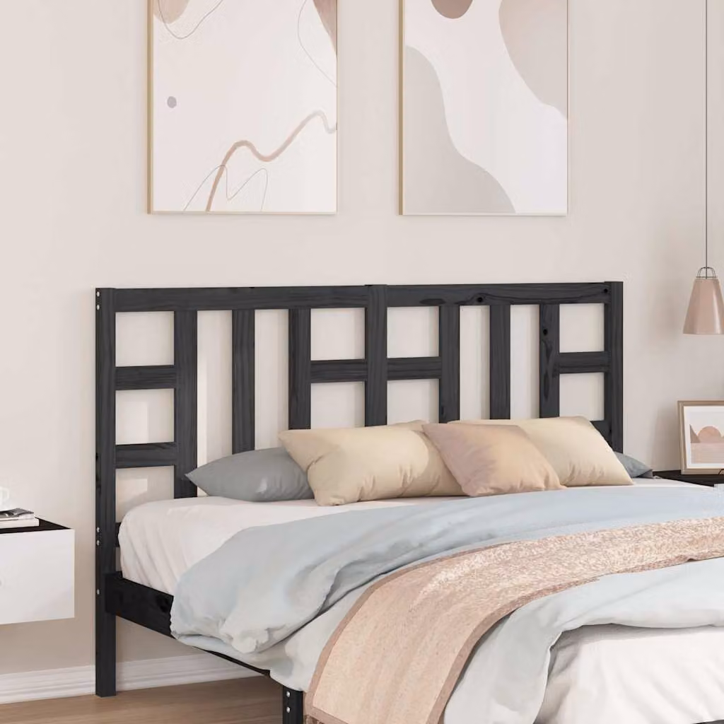 Testiera per letto vidaXL in legno massello di pino nero, stile rustico, L: 146 cm, P: 4 cm, H: 100 cm