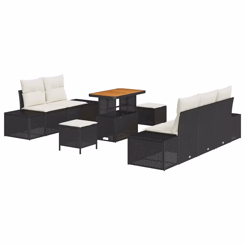 Set Divano da Giardino vidaXL a Forma di L con 8 Pezzi, Nero, con Cuscini e Tavolino, Struttura in Acciaio e Polyrattan – 2