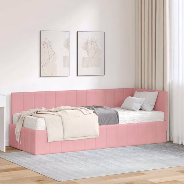 Letto Angolare con Materasso 2 Pezzi vidaXL in Velluto Rosa L/P/H: 204 x 80 x 84 cm