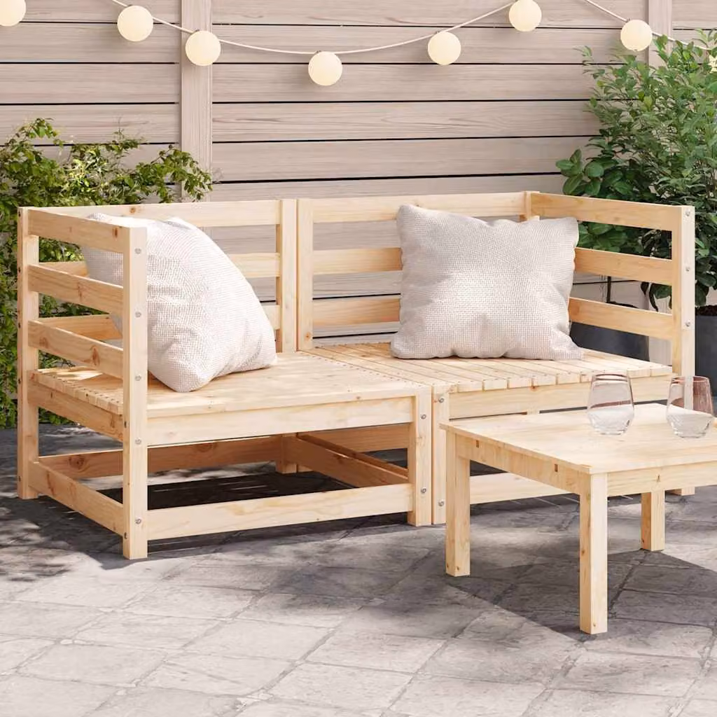 Set di 2 Divani Angolari da Giardino vidaXL in Legno di Pino Massello, Marrone e Beige, L/P/H: 70 x 70 x 67 cm