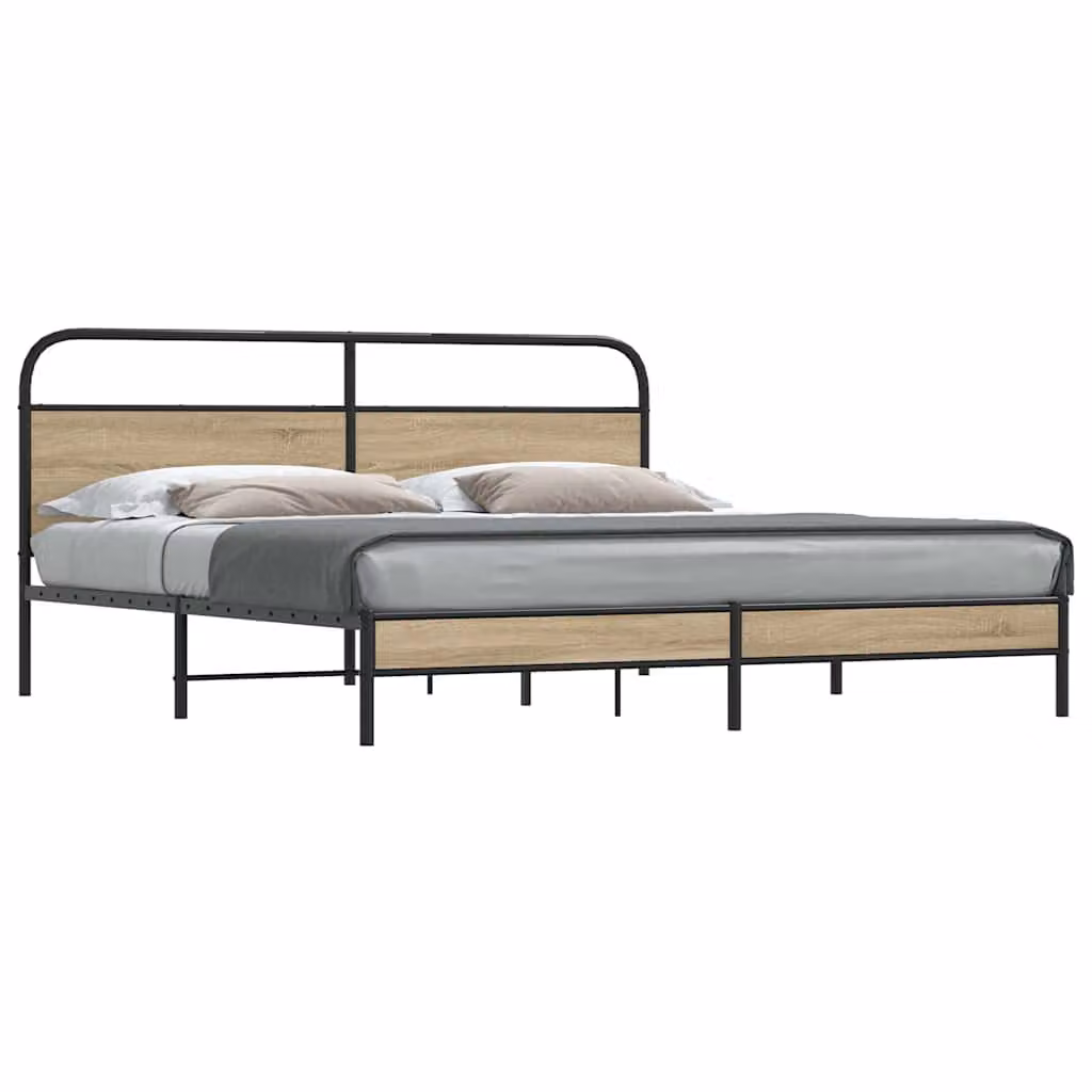 vidaXL Giroletto in Metallo Rovere Fumo senza Materasso L/P: 200 x 200 cm