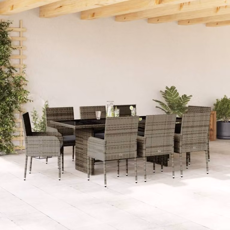 Maison Exclusive - Set da Pranzo da Giardino 9 pz con Cuscini in Polyrattan Grigio