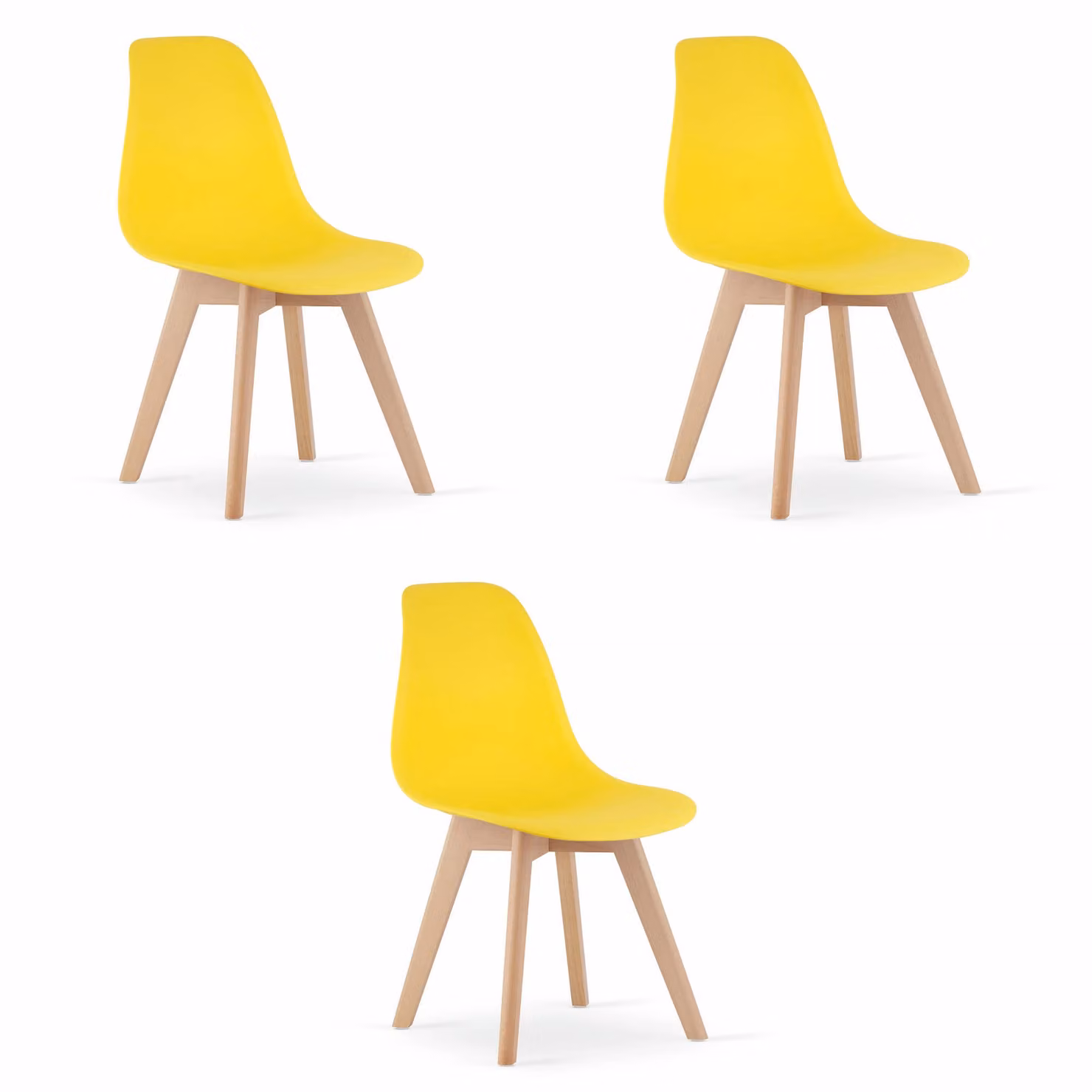 Sedia KITO, colore giallo / gambe in legno naturale, 3 pezzi