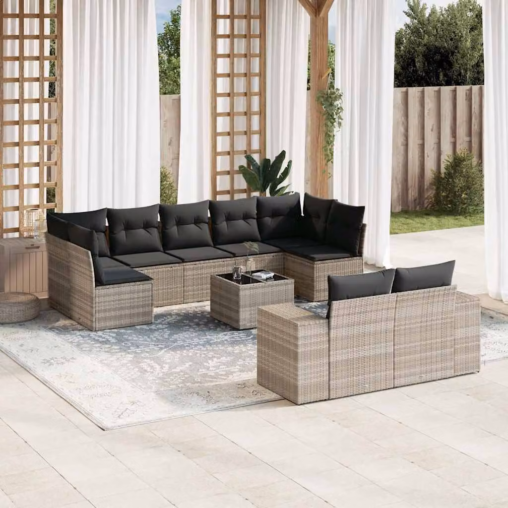 vidaXL Set Divano da Giardino a L 10 Pezzi con Cuscini Grigio con Tavolino e Struttura in Metallo – 1