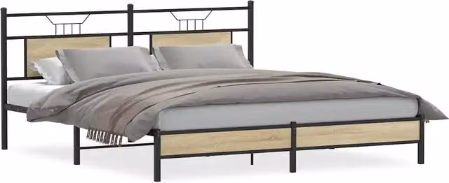 Letto matrimoniale moderno in legno e metallo color marrone L/P/H: 160 x 200 x 167 cm