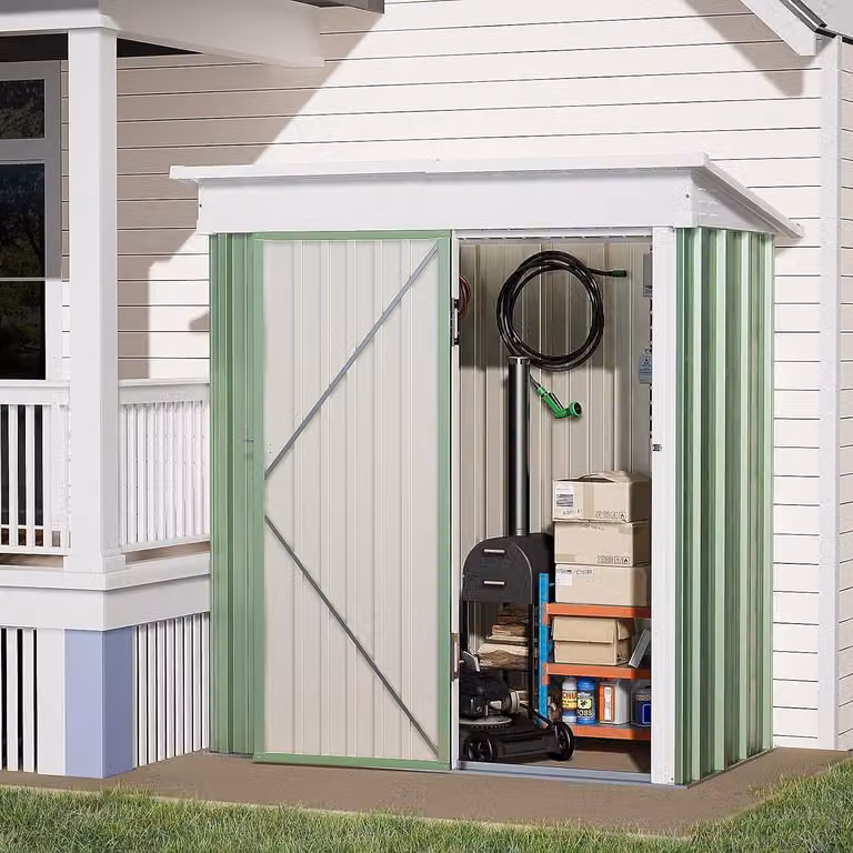 Capanno da giardino in metallo con tetto a falda, superficie di 1,5 m², dimensioni 162x92x180 cm, acciaio zincato verde, porta con serratura
