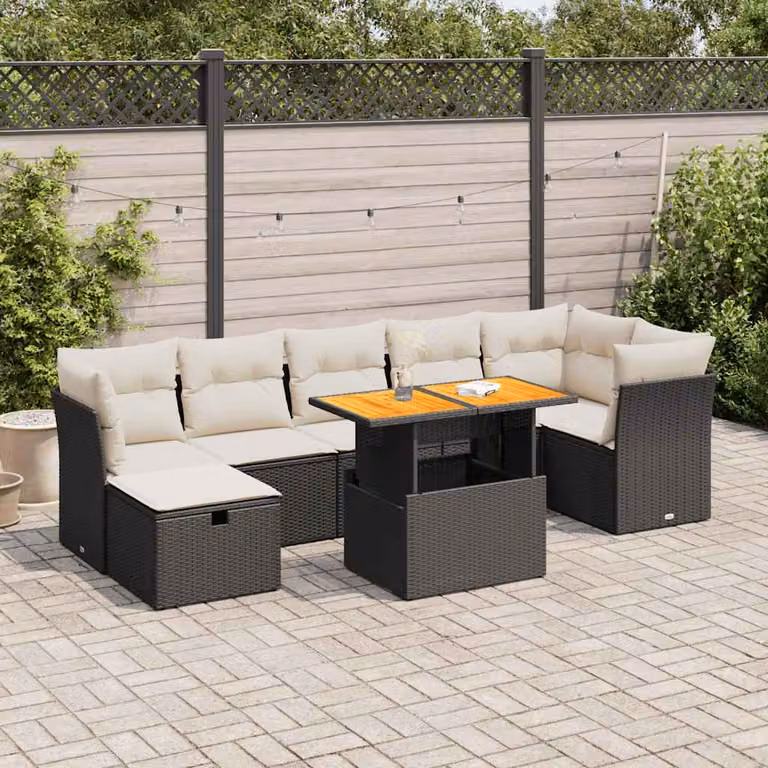 Set Divani da Giardino vidaXL in Polyrattan con Cuscini e Tavolino, Design Moderno a L, 8 Pezzi