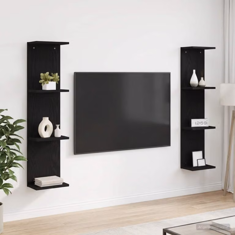 Set di 2 scaffali da parete moderni vidaXL in nero opaco, L/P/H: 25 x 15 x 100 cm