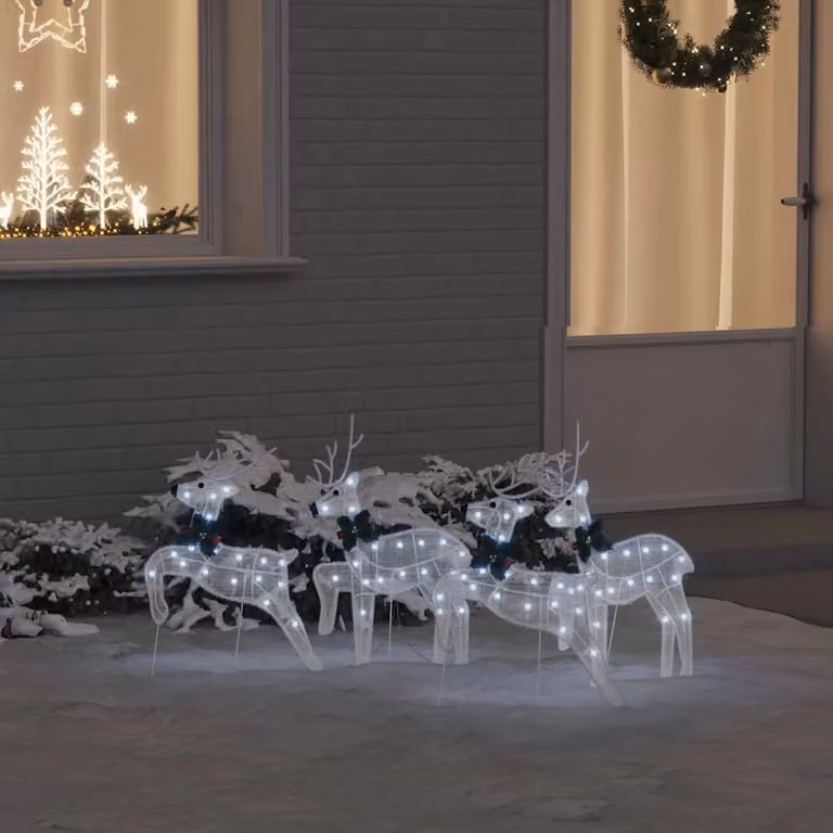 Set di 4 renne decorative con illuminazione LED vidaXL, colore bianco, L/P/H: 45 x 19 x 65 cm