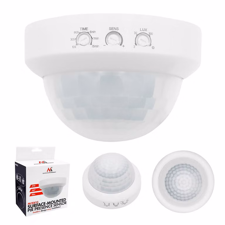Sensore di presenza Maclean PIR, montaggio a parete, portata 10 x 40 metri, 1000 W/2000 W, 220–240 V AC, 50/60 Hz, modello MCE823