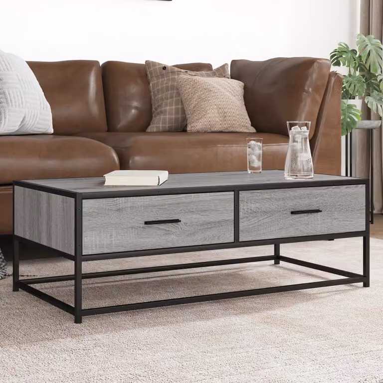 Tavolino da salotto vidaXL in stile industriale, colore grigio, realizzato in legno MDF e metallo, L 100 x P 50 x H 35 cm