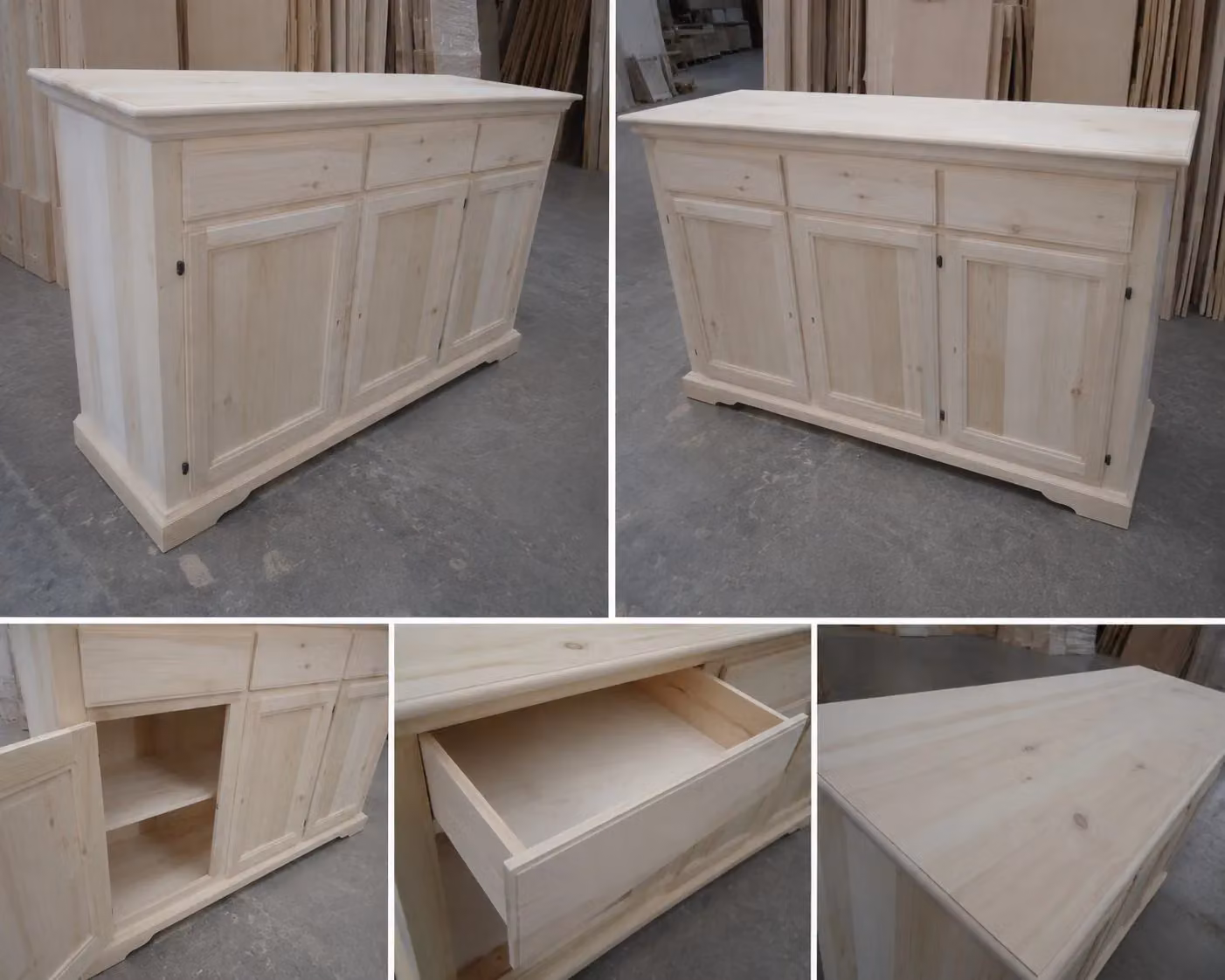 Madia credenza in legno grezzo con 3 porte Mobili 2G marrone L: 147 cm, P: 45 cm, H: 93 cm – 2
