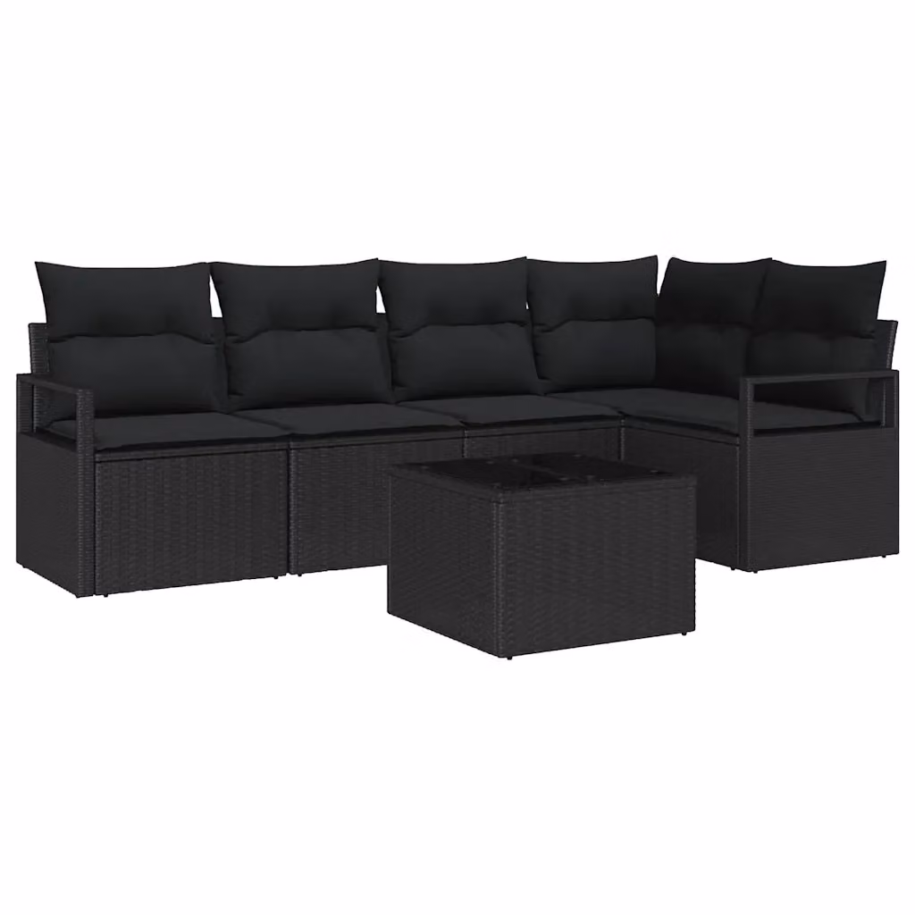 Set Divano da Giardino a L con Tavolino vidaXL, 6 Pezzi, Nero, Polyrattan e Metallo con Cuscini Inclusi – 2