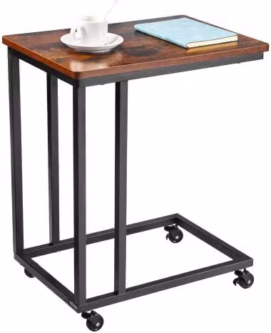 VEVOR Tavolino Laterale a Forma di C con Struttura in Metallo e Rotelle, Supporto per Computer in MDF Laminato, Marrone e Nero, L: 50 cm x P: 35 cm x H: 60,5 cm