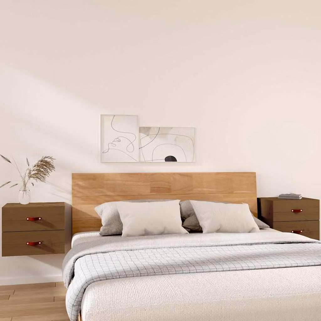 Set di 2 comodini da muro vidaXL in legno di pino, colore marrone ambra, L 50 cm x P 36 cm x H 40 cm