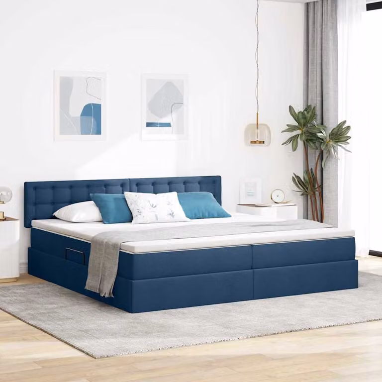 Letto con contenitore e materasso vidaXL in velluto blu, L/P/H: 200 x 200 x 280 cm