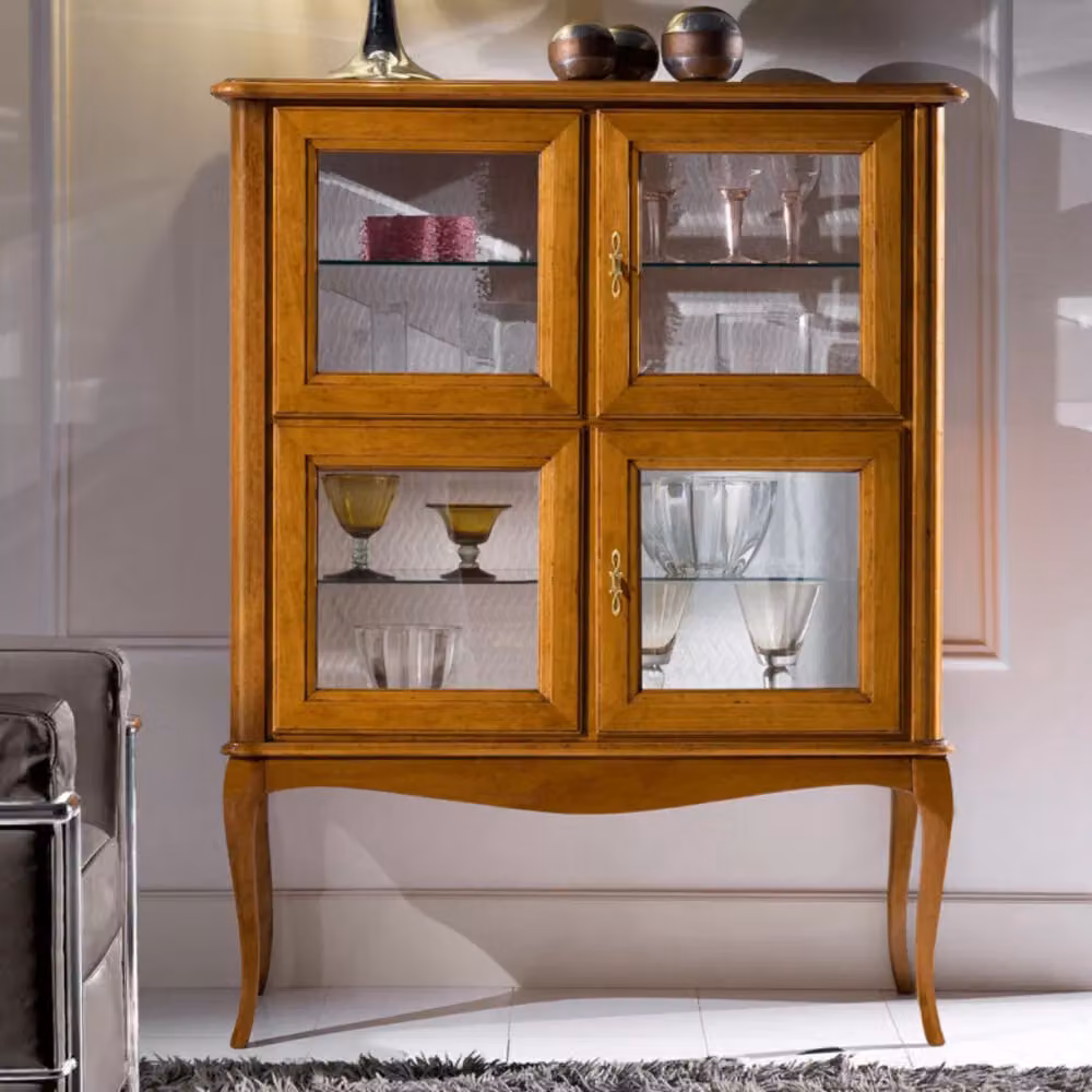 Vetrina classica in legno con ante in vetro e serratura Mobili 2G finitura bassano marrone L: 111 cm, P: 44 cm, H: 140 cm – 4