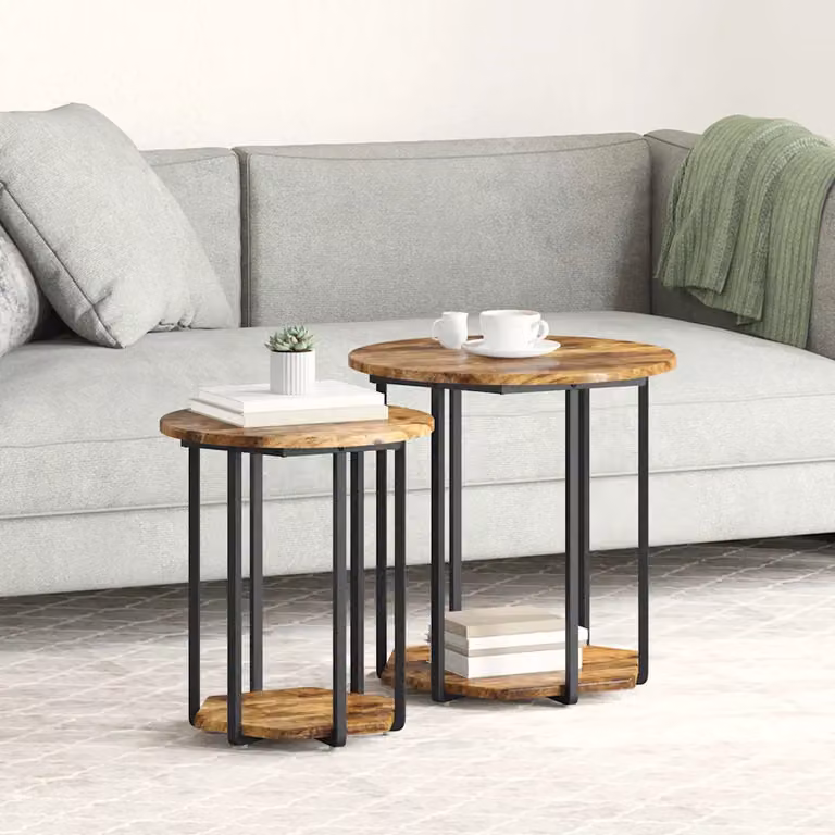 Set di 2 tavolini quadrati vidaXL in stile industriale, colore marrone, L/P/H: 50 x 50 x 50,5 cm
