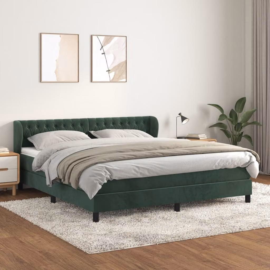 Maison Exclusive - Giroletto a Molle con Materasso Verde Scuro 160x200 cm Velluto
