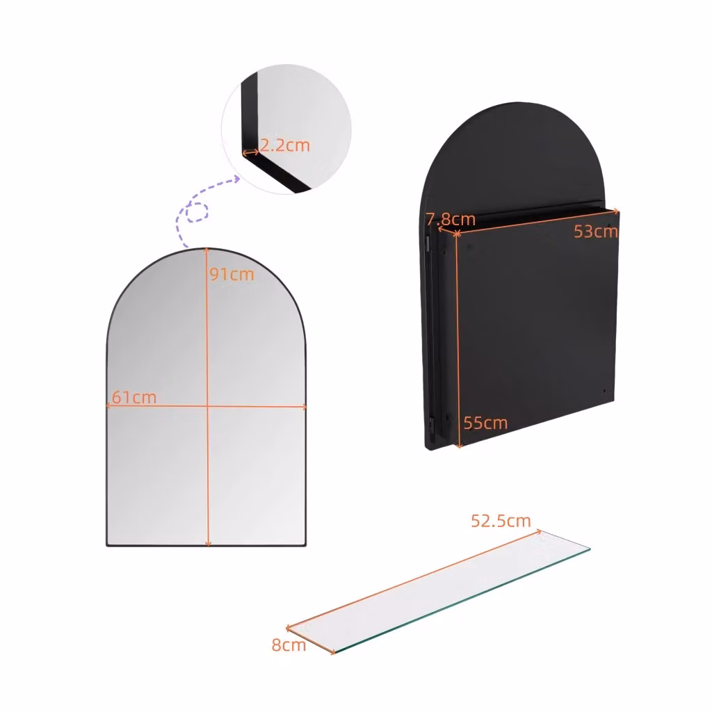 Mobile specchiera ad arco REDOM in metallo nero e vetro, L 101 cm x H 72 cm x P 18,5 cm – 2