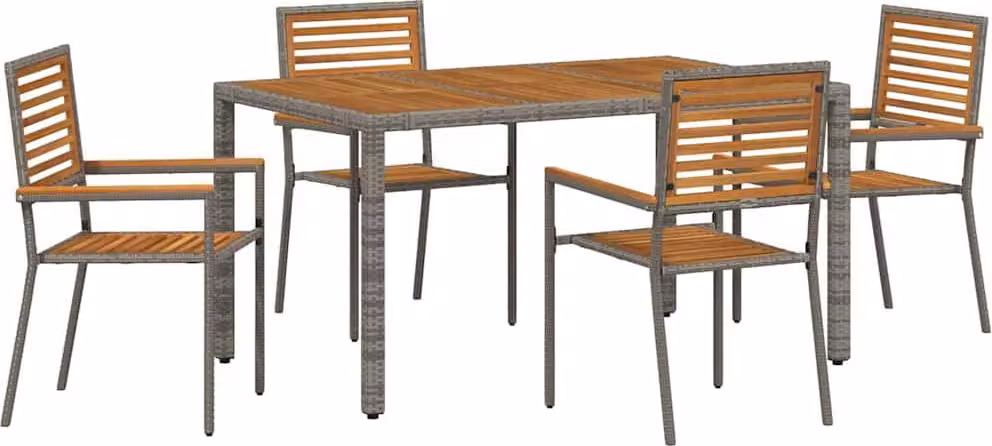 Set da Pranzo per Giardino 5 pcs Grigio e Marrone polyrattan
