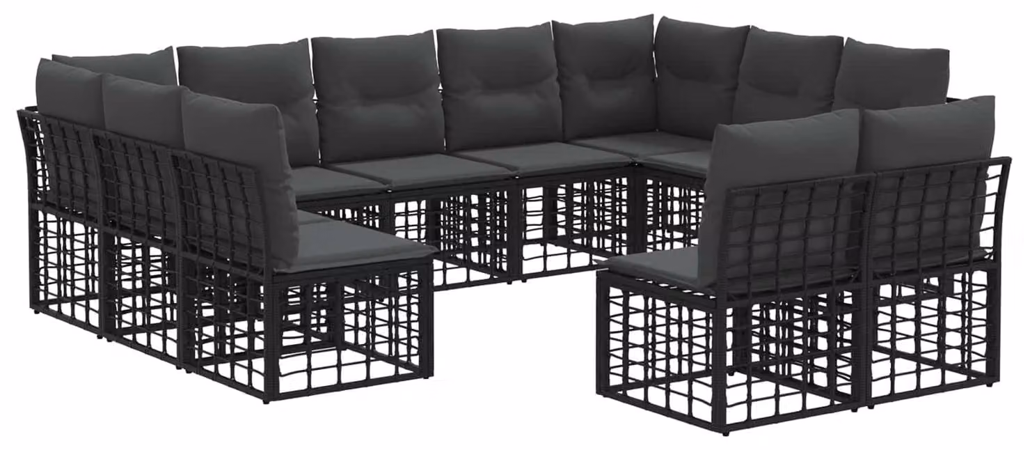 Set di divani da esterno Nero e Grigio scuro Poliestere