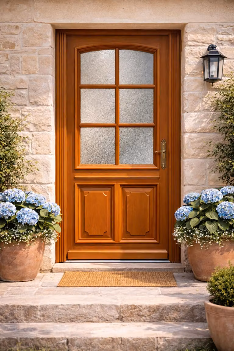 Porta d'ingresso in legno con vetro Marine, H.200xL.80 cm, lato pannello P. sinistra, GD MENUISERIES