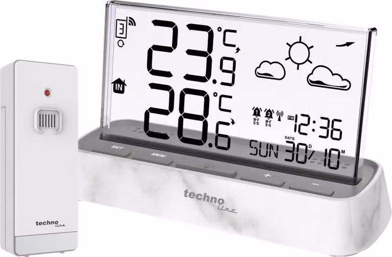 stazione meteo radio technoline WS 6782 | stazione base in look marmo | display trasparente