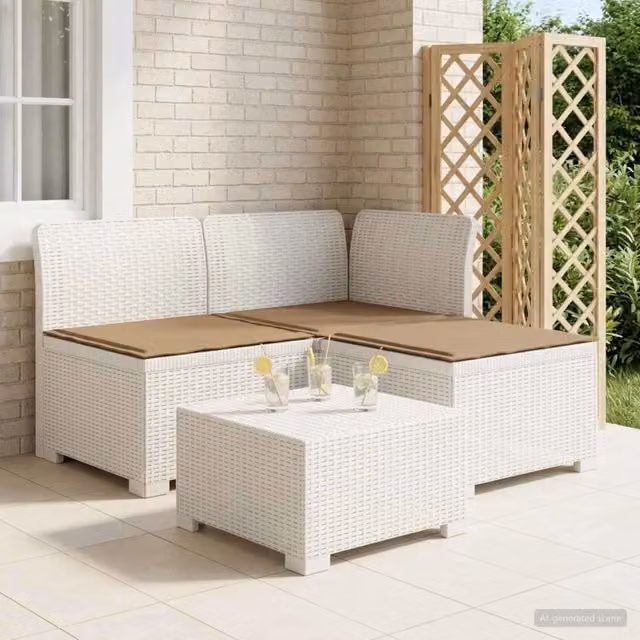 Divano da esterno-Divano da Giardino 3 posti con cuscini in look rattan PP Bianco 998568