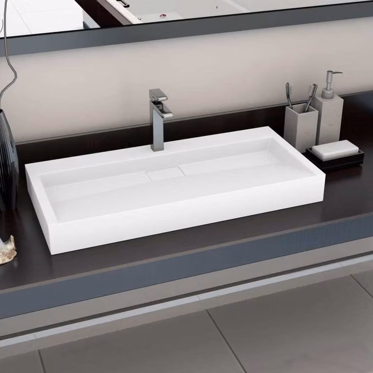 The Living Store Lavabo 100 x 46 x 11 cm Fusione minerale/marmo bianco