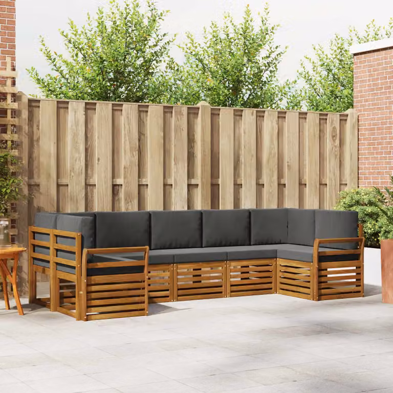 Set di divani da esterno vidaXL 7 pz in legno di acacia con cuscini, colore beige e antracite